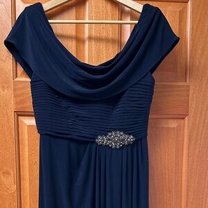 Navy Blue, Floor length. Side embellishment.